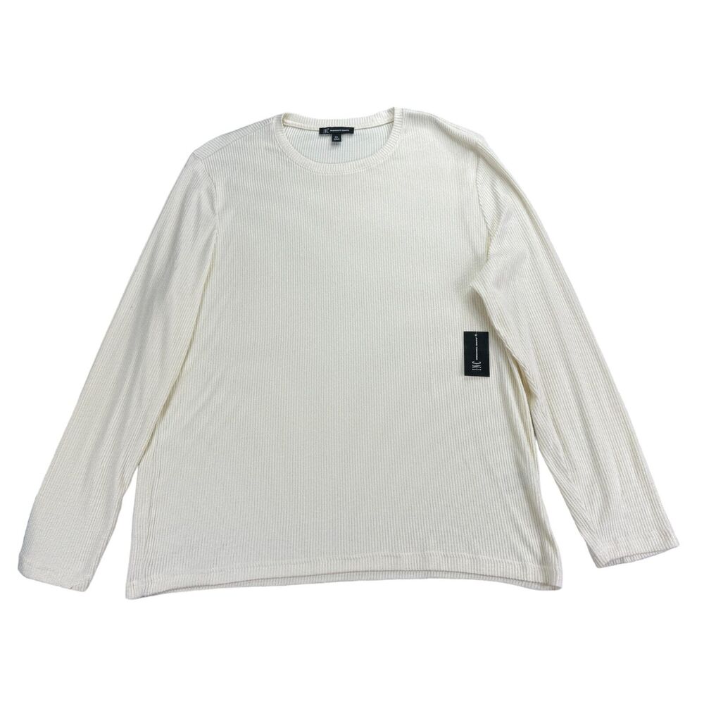INC Mens Regular Fit Textured Knit Crewneck Sweater Antique White 2XL